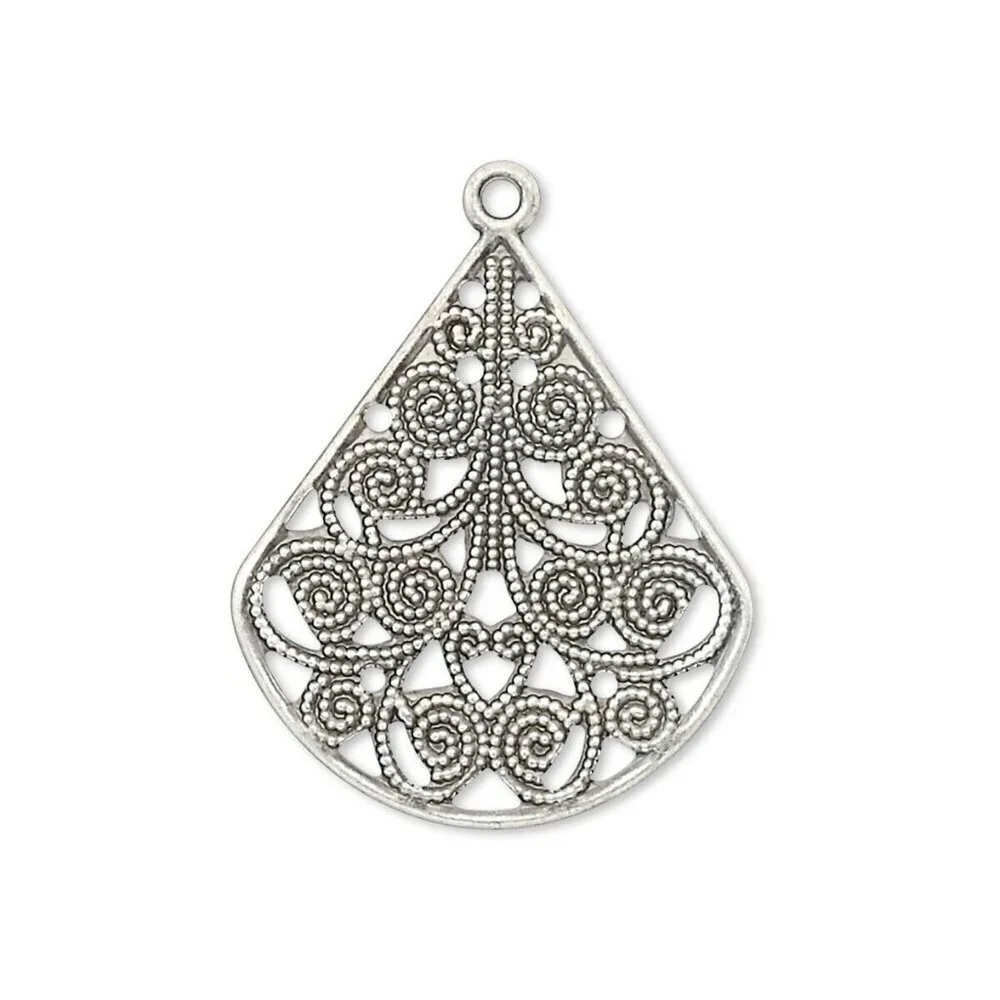 Antiqued Silver Victorian Filigree Teardrop 26mm Focal Drops Charms Beads 2 pcs